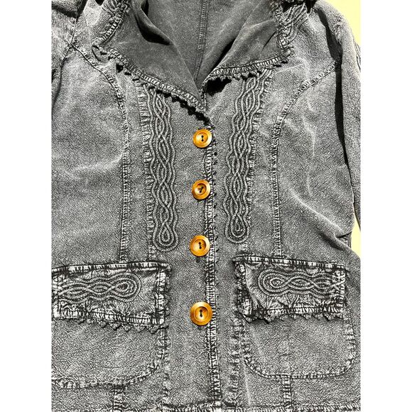 Women's Blue Jean Jacket with Wooden Buttons - Picture 4 of 6